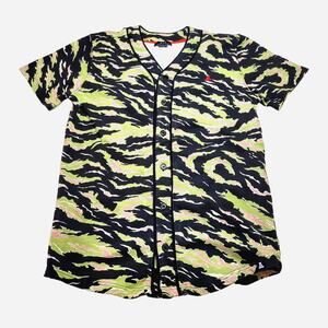 AYC Asphalt Yacht Club Men's Shirt M Tiger Camo Button Front Skater Streetwear